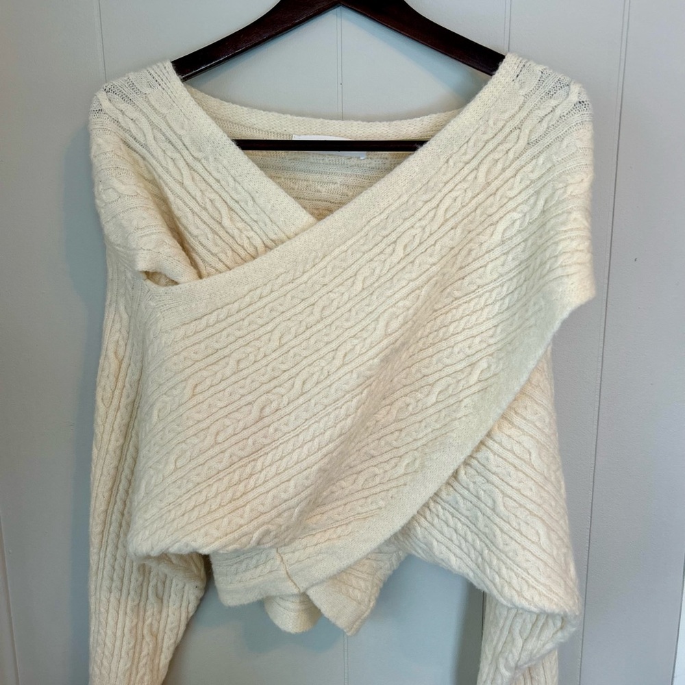 Astr Off-the-Shoulder Cream Cable Knit Sweater